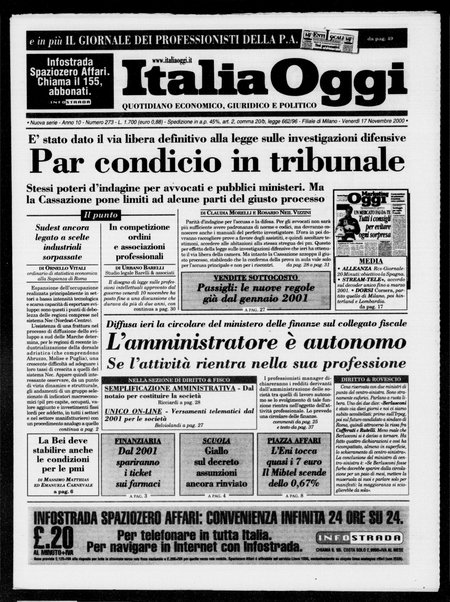 Italia oggi : quotidiano di economia finanza e politica